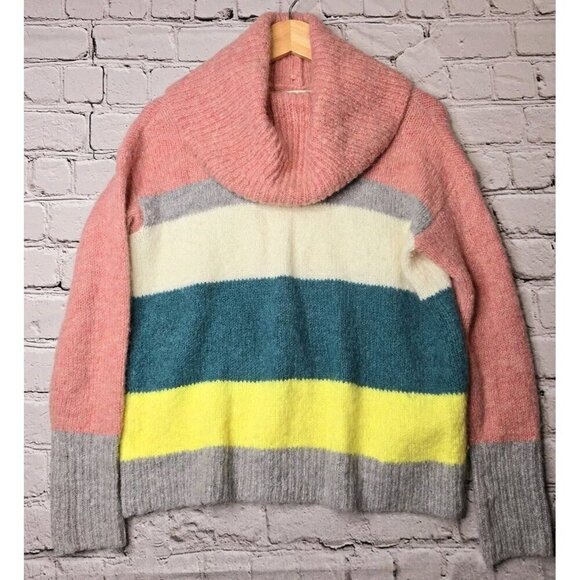 Lou & Grey For Loft Wool Alpaca Blend Soft Wide Stripe Cowl Neck Sweater Size S - Picture 2 of 12